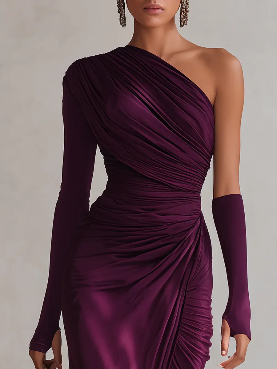 Rosalia - Elegant purple one-shoulder maxi dress