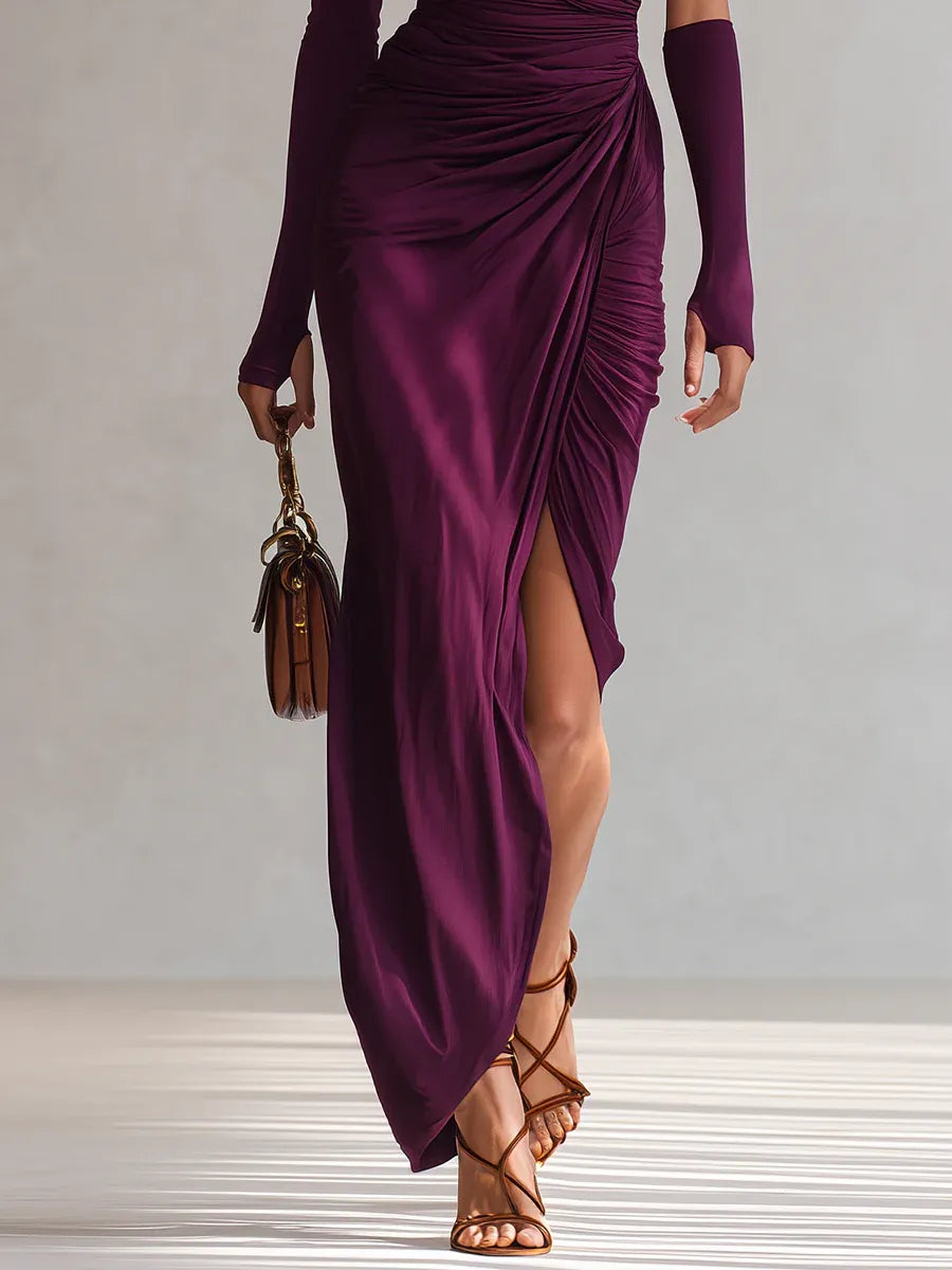 Rosalia - Elegant purple one-shoulder maxi dress