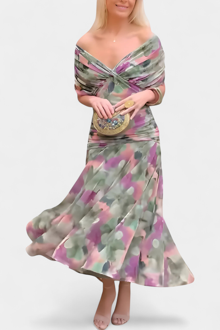 Emily™ | Long Floral V-Neck Dress