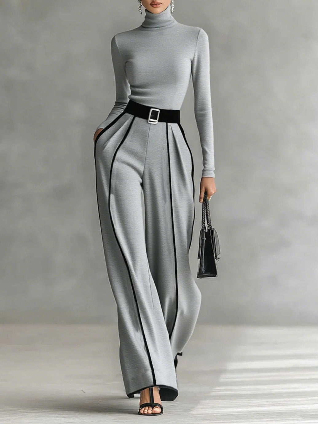 Solana - Set with a long-sleeve turtleneck and wide-leg pants with a belt