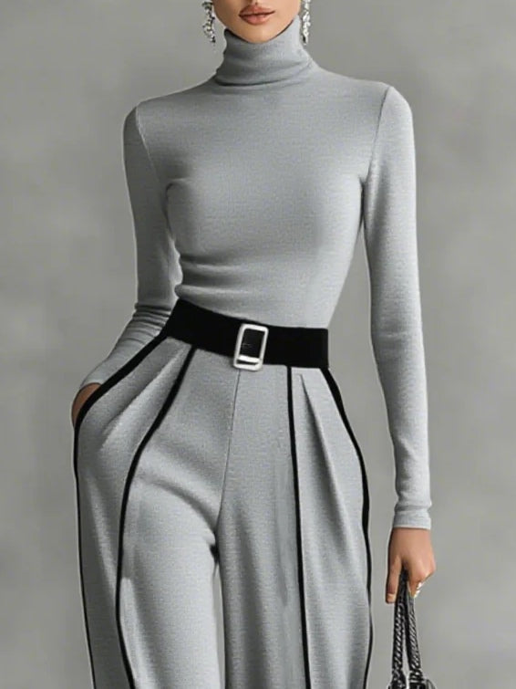 Solana - Set with a long-sleeve turtleneck and wide-leg pants with a belt