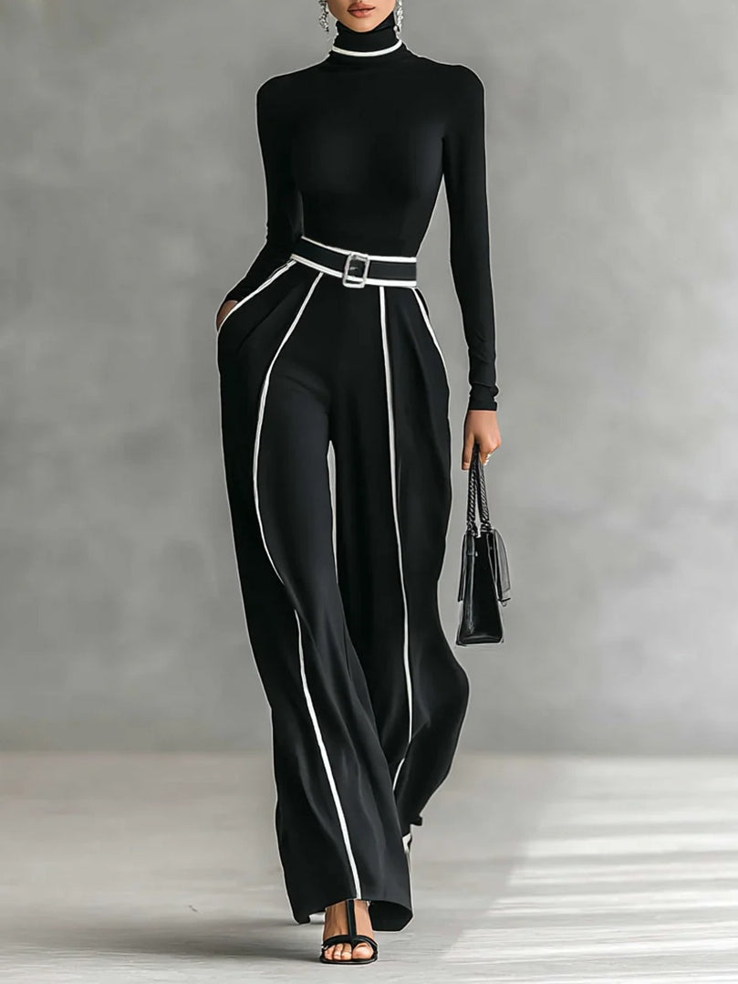 Solana - Set with a long-sleeve turtleneck and wide-leg pants with a belt