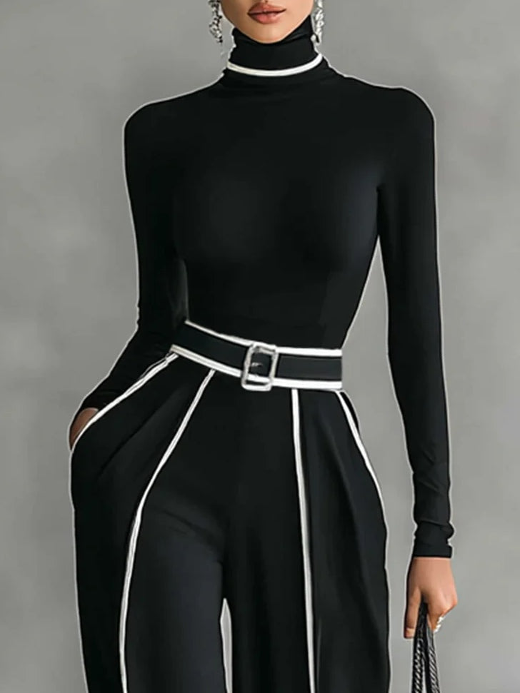 Solana - Set with a long-sleeve turtleneck and wide-leg pants with a belt