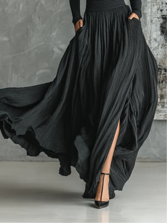 Soraya - Pleated Skirt and Black Fitted Long-Sleeve T-Shirt Set