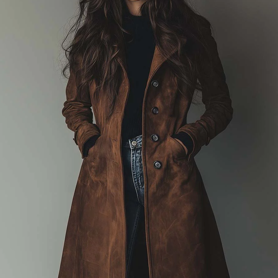 Catherine | Vintage-Style Suede Trench Coat