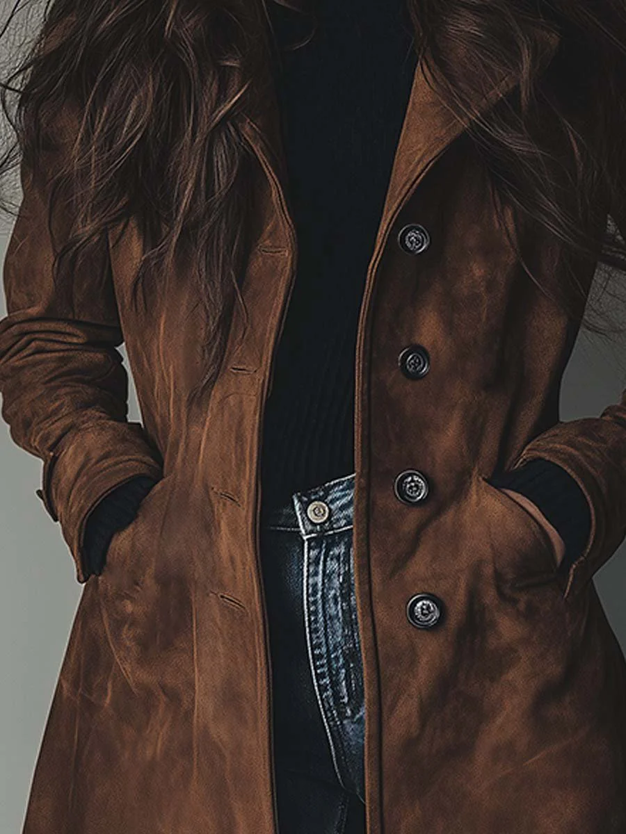 Catherine | Vintage-Style Suede Trench Coat