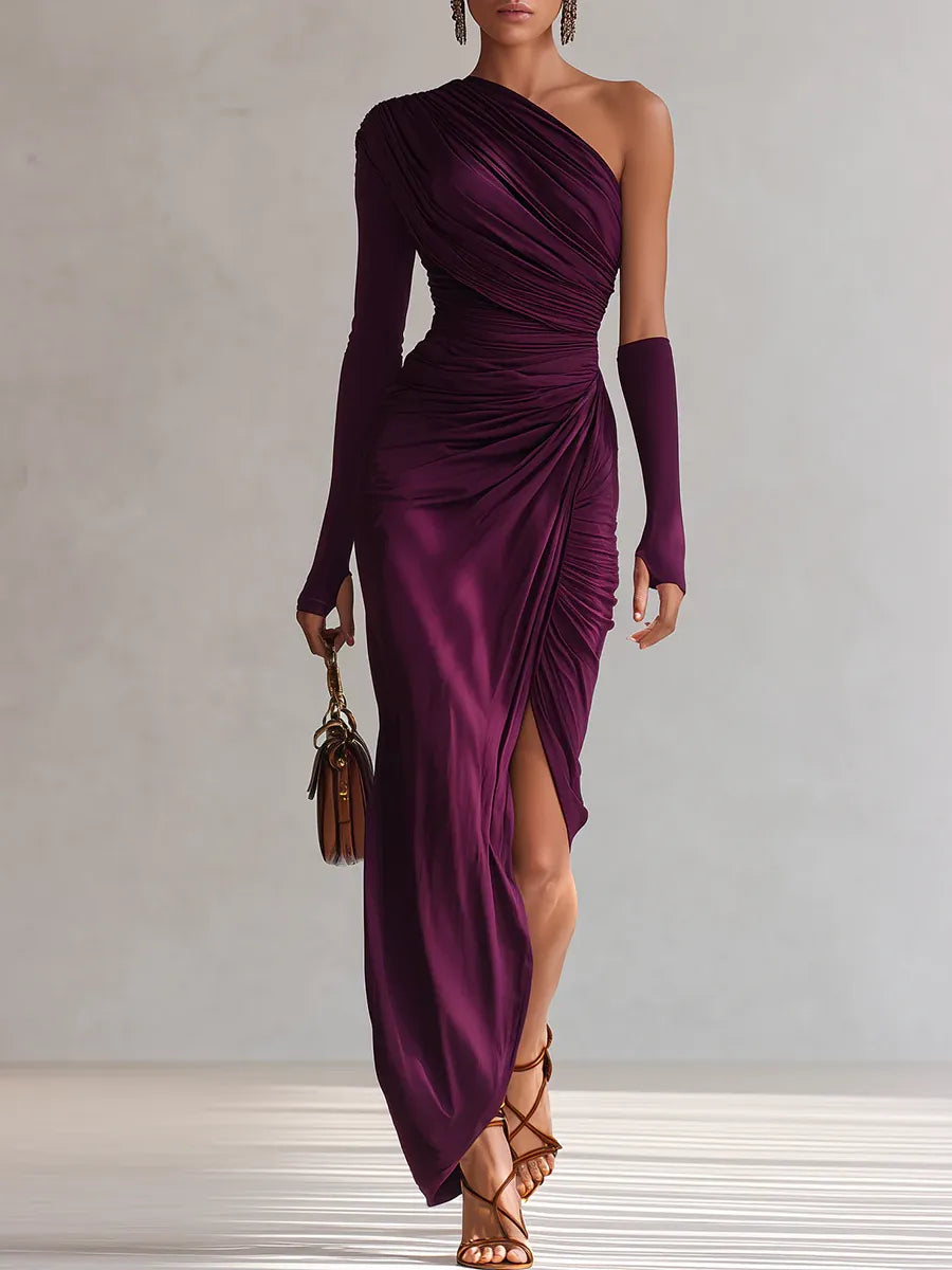Rosalia - Elegant purple one-shoulder maxi dress