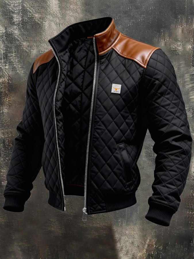 Adrian - Black quilted jacket with leather sleeves