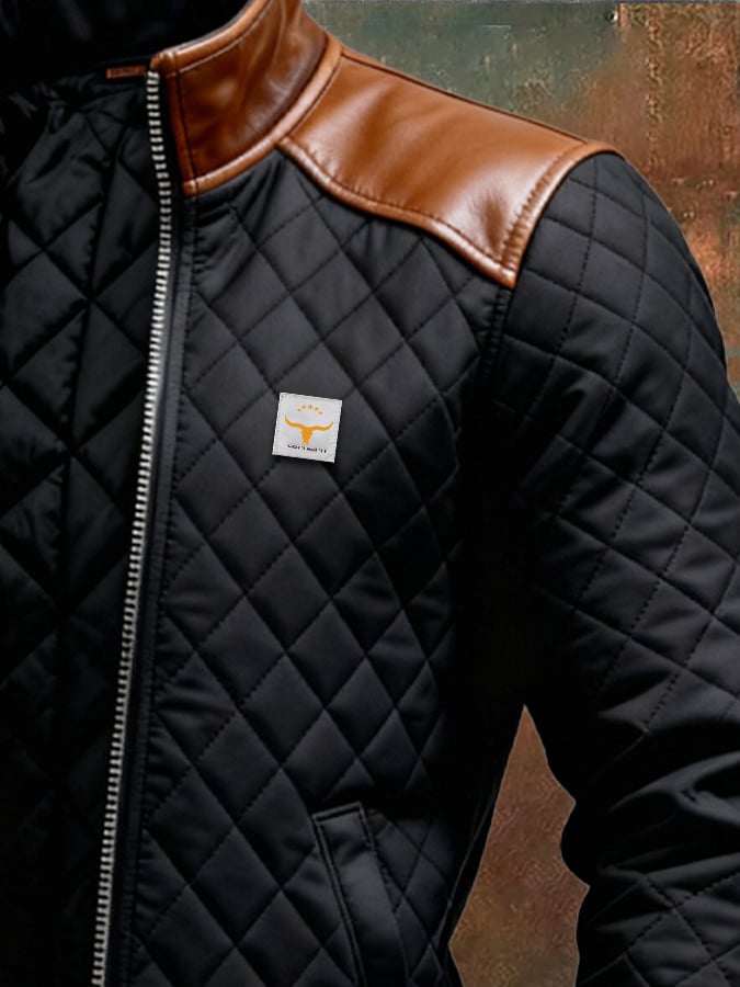 Adrian - Black quilted jacket with leather sleeves